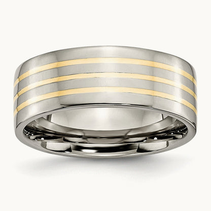 Polished with 14K Yellow Inlay Flat Band — photo set