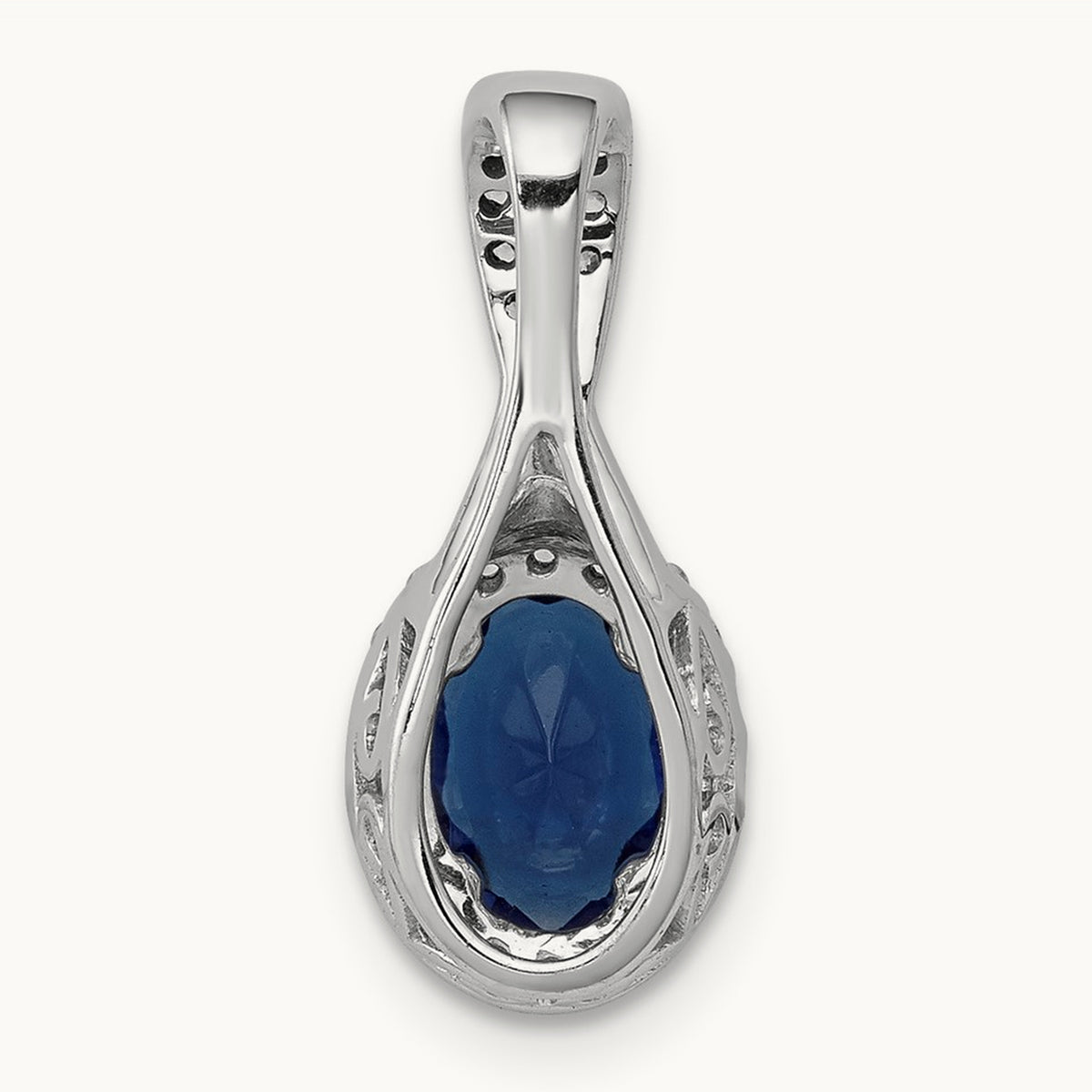 Diamond and Oval Sapphire Halo Pendant, 14K White Gold