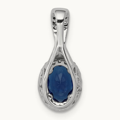 Diamond and Oval Sapphire Halo Pendant, 14K White Gold