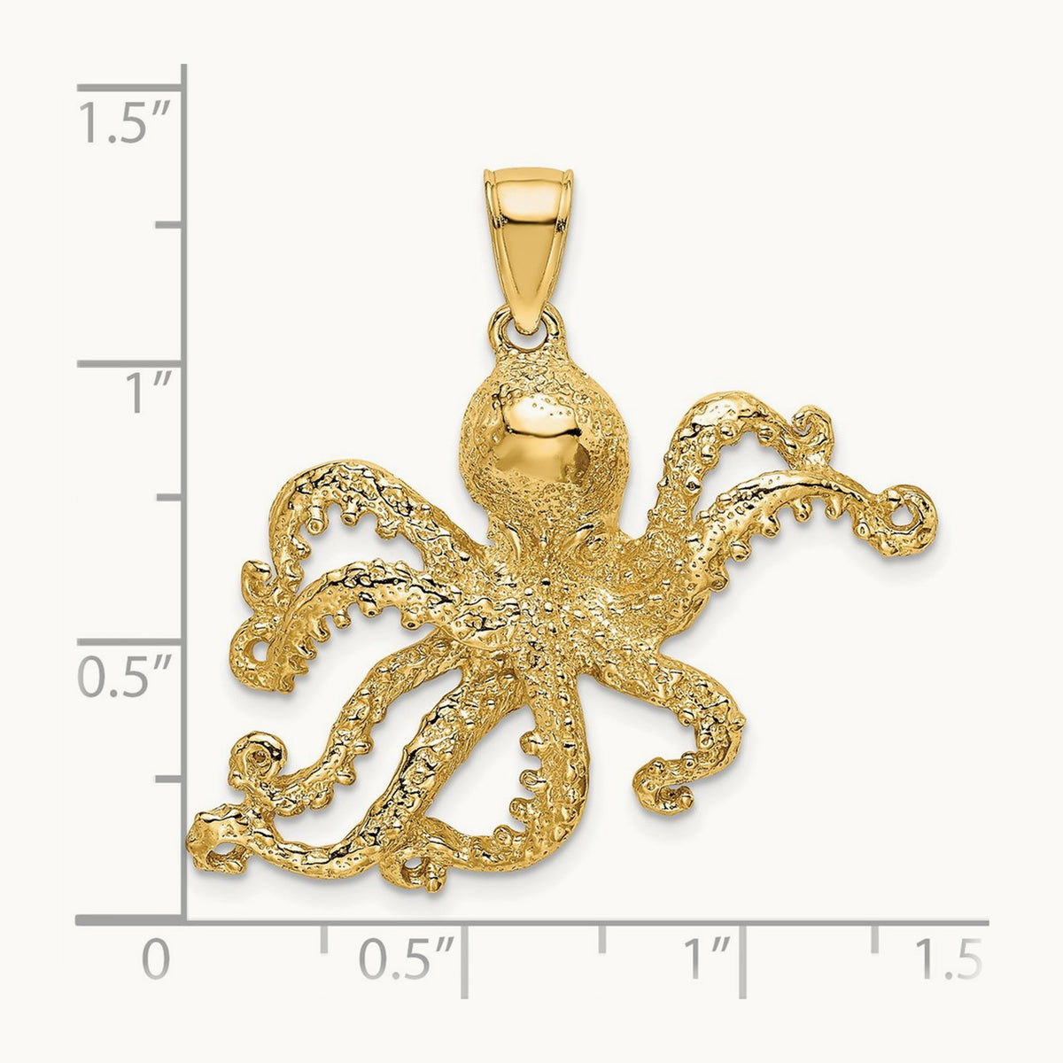 Textured Octopus Charm — 14K Yellow Gold, 31mm