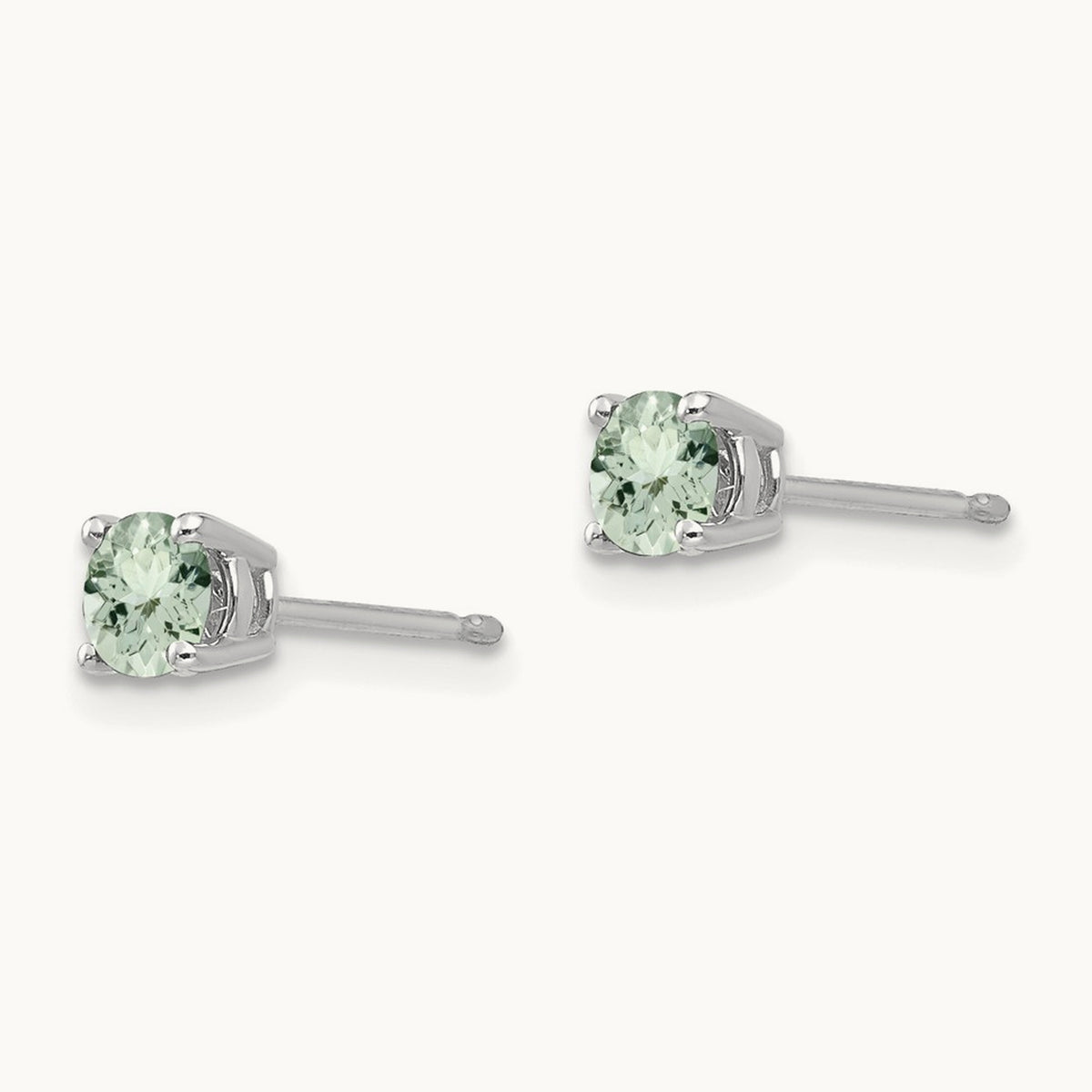 Round Green Quartz Earrings — 14K White Gold, 4mm