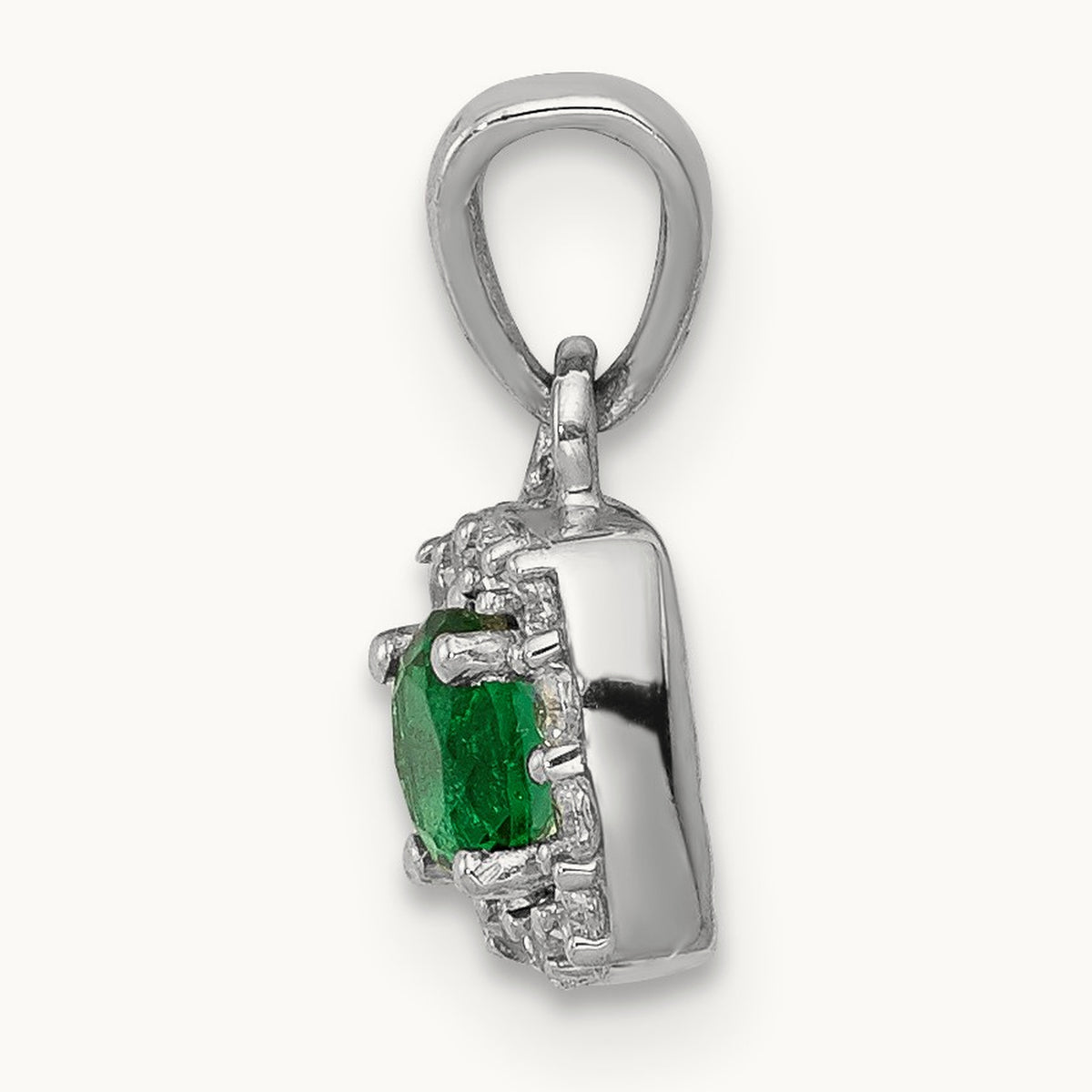 Diamond and .20 Emerald Square Halo Pendant, 14K White Gold