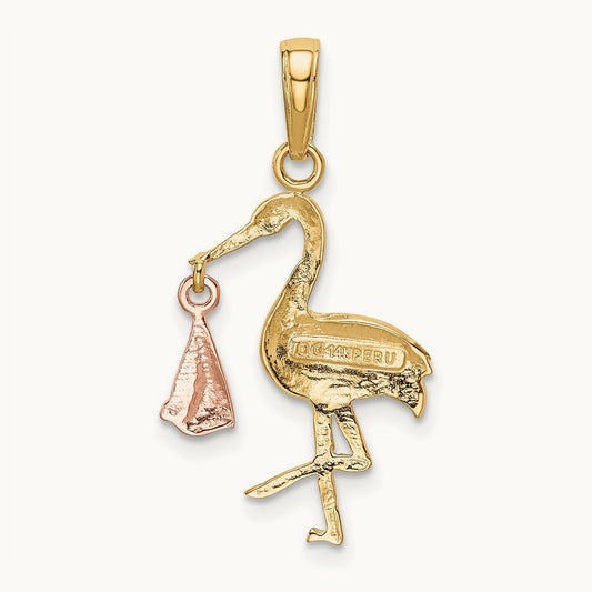 Stork Pendant, 14K Two-tone