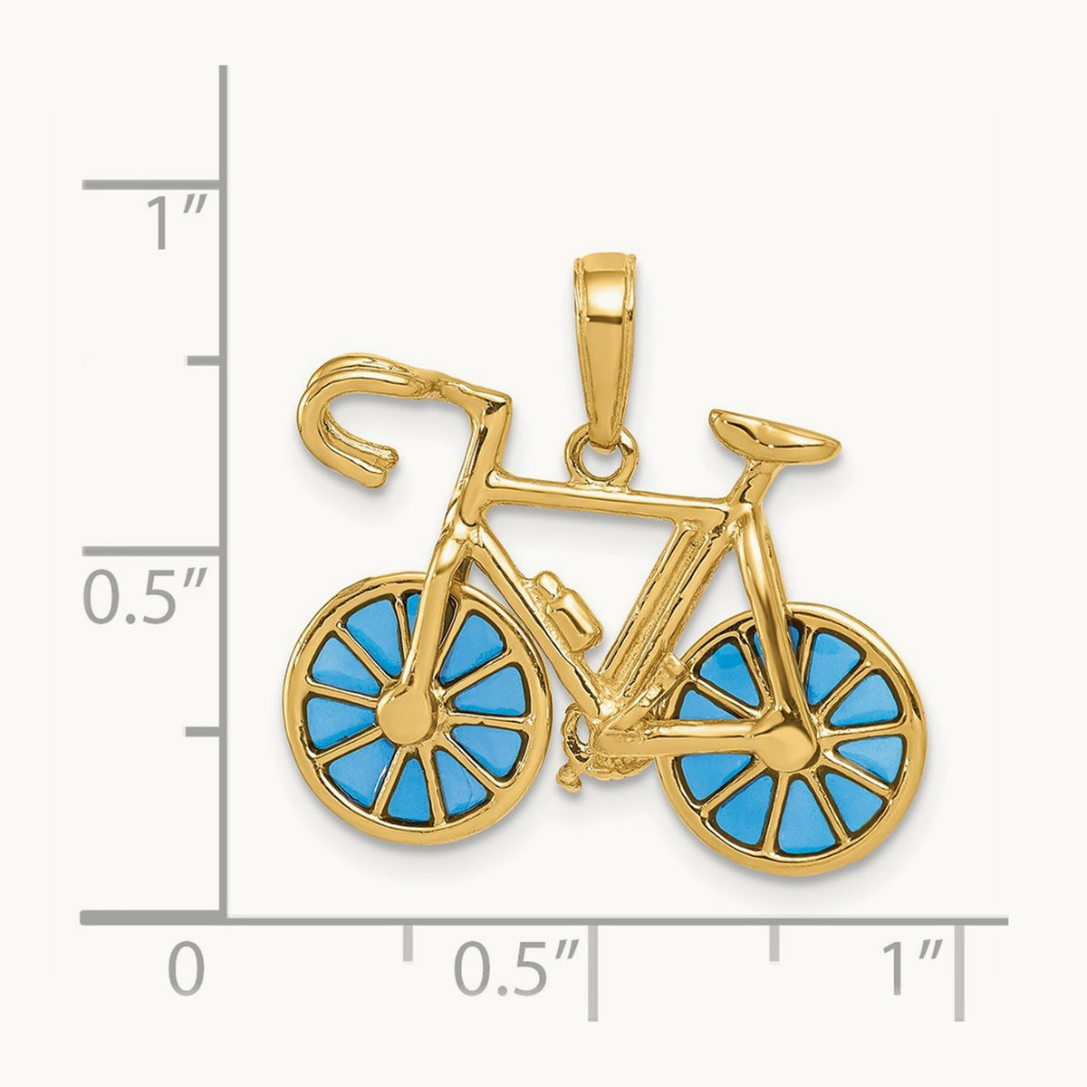 3-D Blue Enameled Moveable Bicycle Pendant, 14K