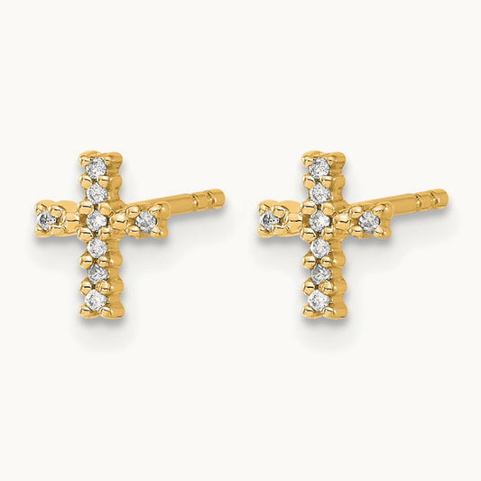 w/Rhodium Diamond Cross Post Earrings, 14K