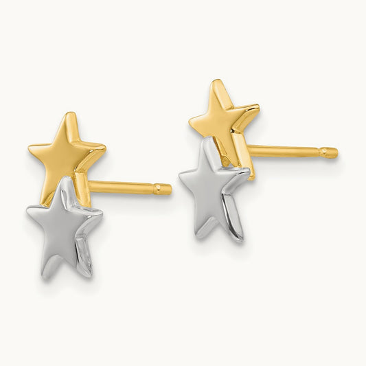 Polished Star Post Earrings, 14K with Rhodium