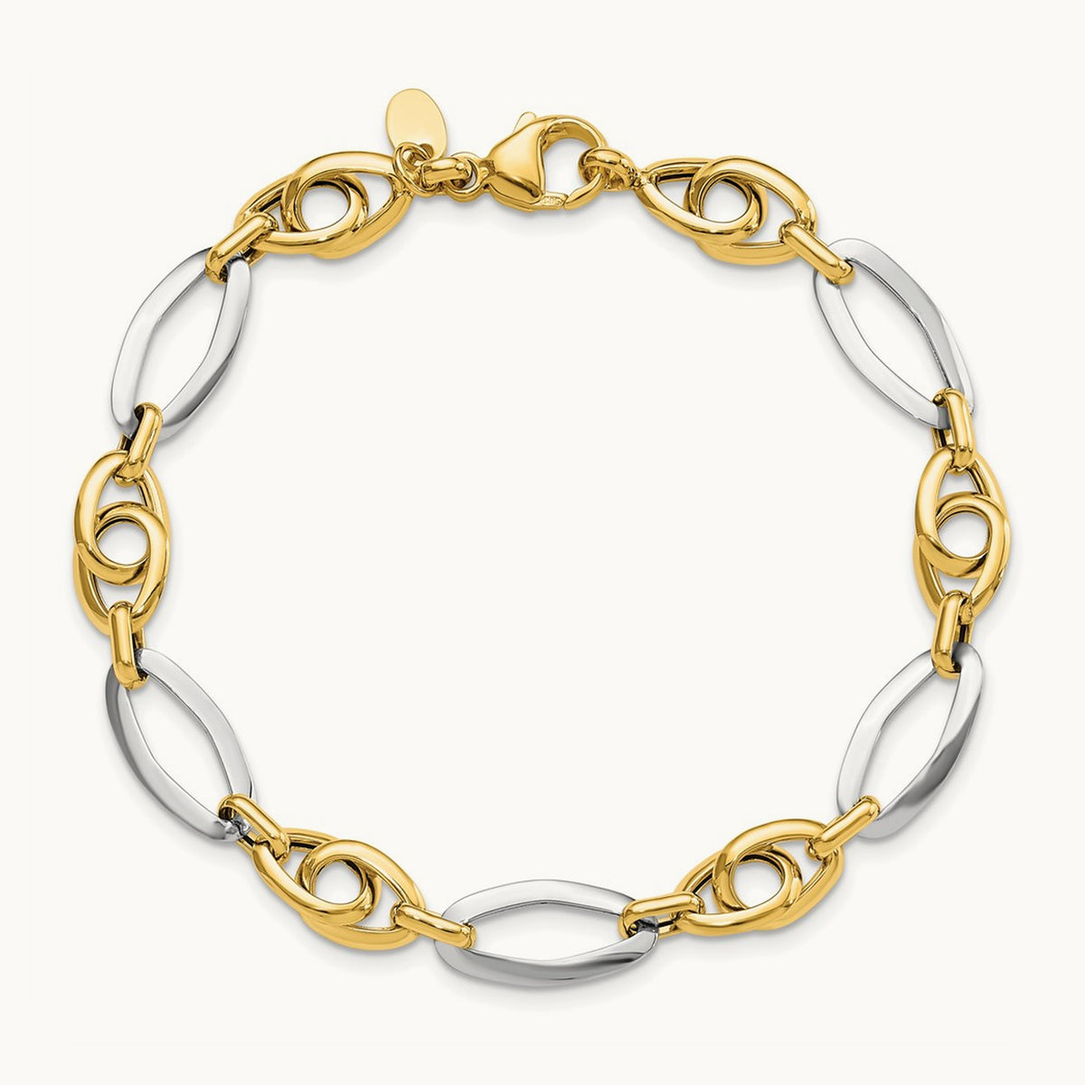 Polished Fancy Link Bracelet, 14K Two-tone