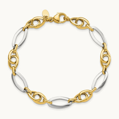 Polished Fancy Link Bracelet, 14K Two-tone