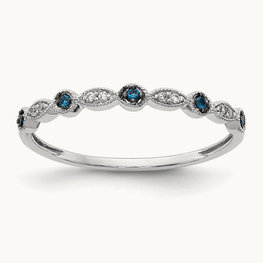 Blue/White Diamond Fancy Band, 14K White Gold