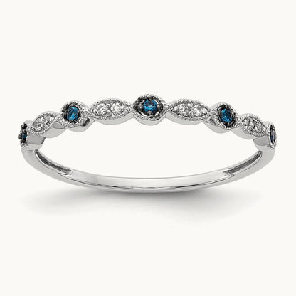 Blue/White Diamond Fancy Band, 14K White Gold