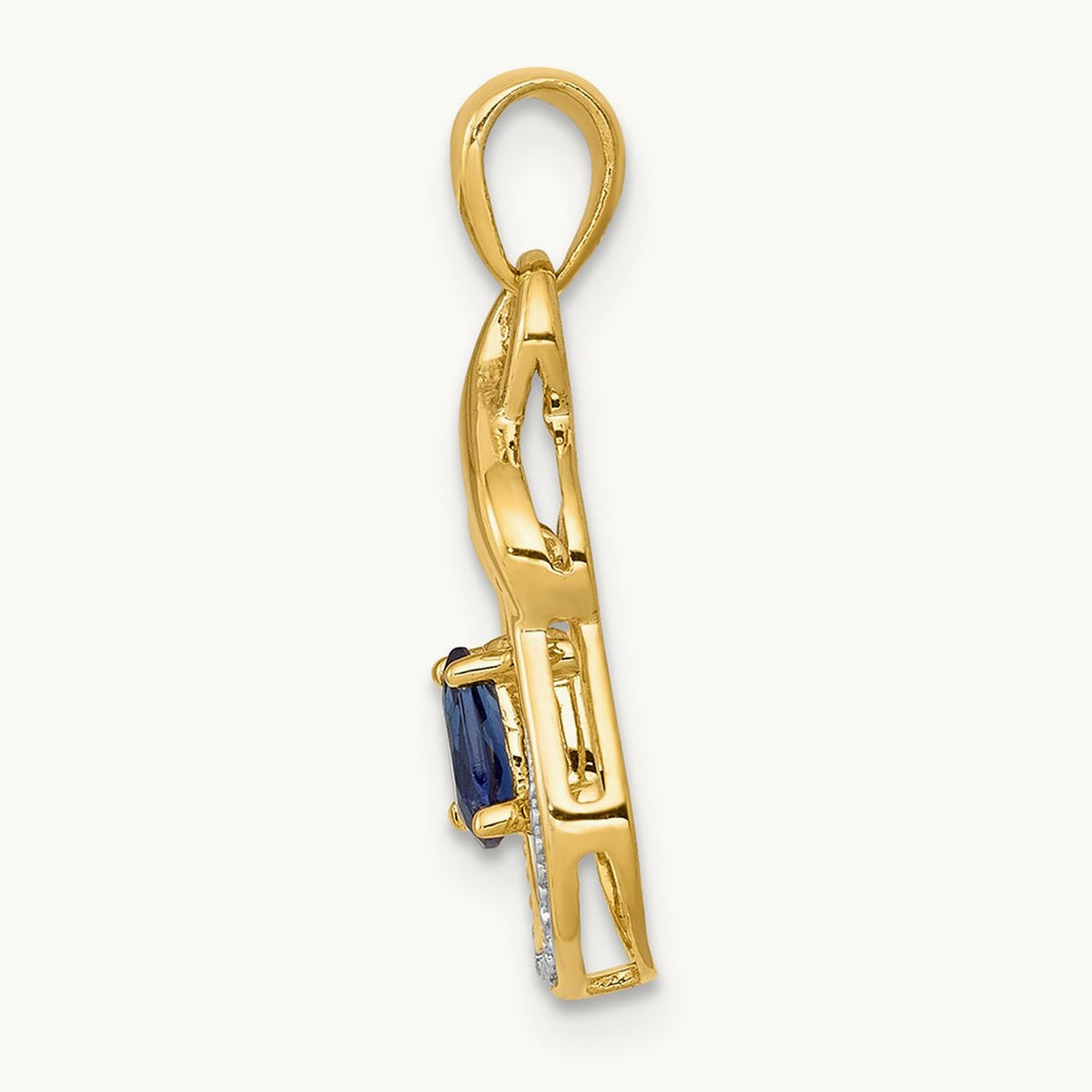 Pear Sapphire and Diamond Dangle Pendant, 14K