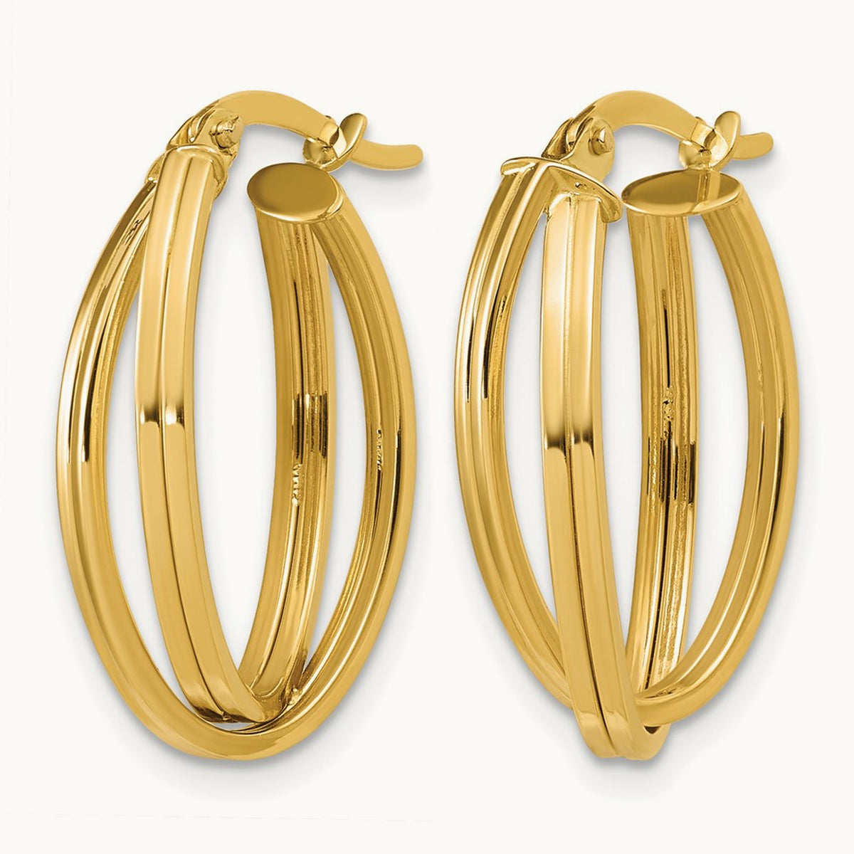 Polished and Grooved Oval Twist Hoop Earrings, 14K — Leslie's