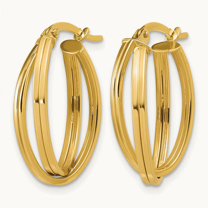 Polished and Grooved Oval Twist Hoop Earrings, 14K — Leslie's