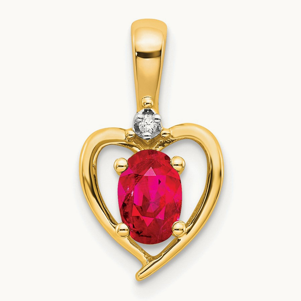 Ruby and Diamond Heart Pendant — 14K Yellow Gold