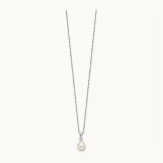 Rhodium-plated FWC Pearl Necklace/Stud Earring Set, Sterling Silver