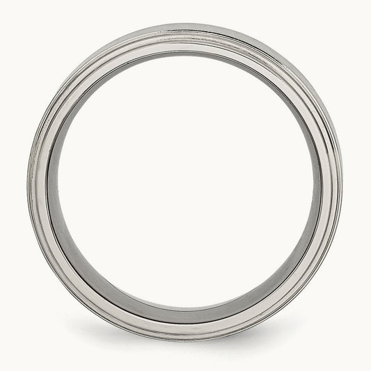 Polished w/Brushed Center Ridged Edge Band, 8mm, Stainless Steel