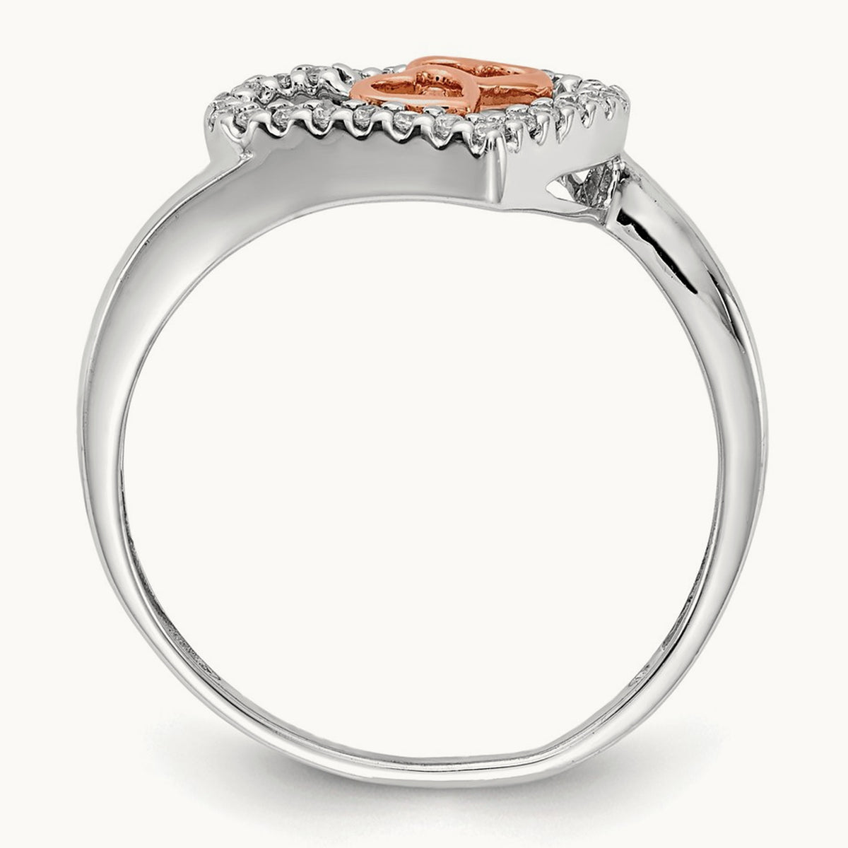 Diamond Heart Ring, 14K White Gold with Rose Gold