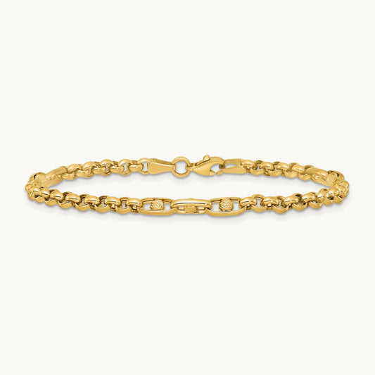 Polished & Diamond-cut 7.5in Fancy Link Bracelet, 14K