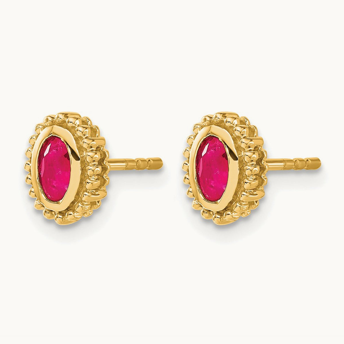 Oval Ruby Post Earrings — 14K Yellow Gold