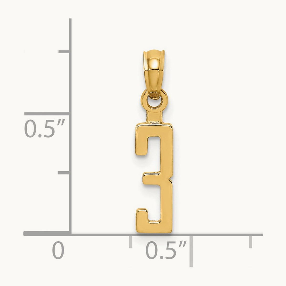 Polished Number 3 Pendant — 14K Yellow Gold