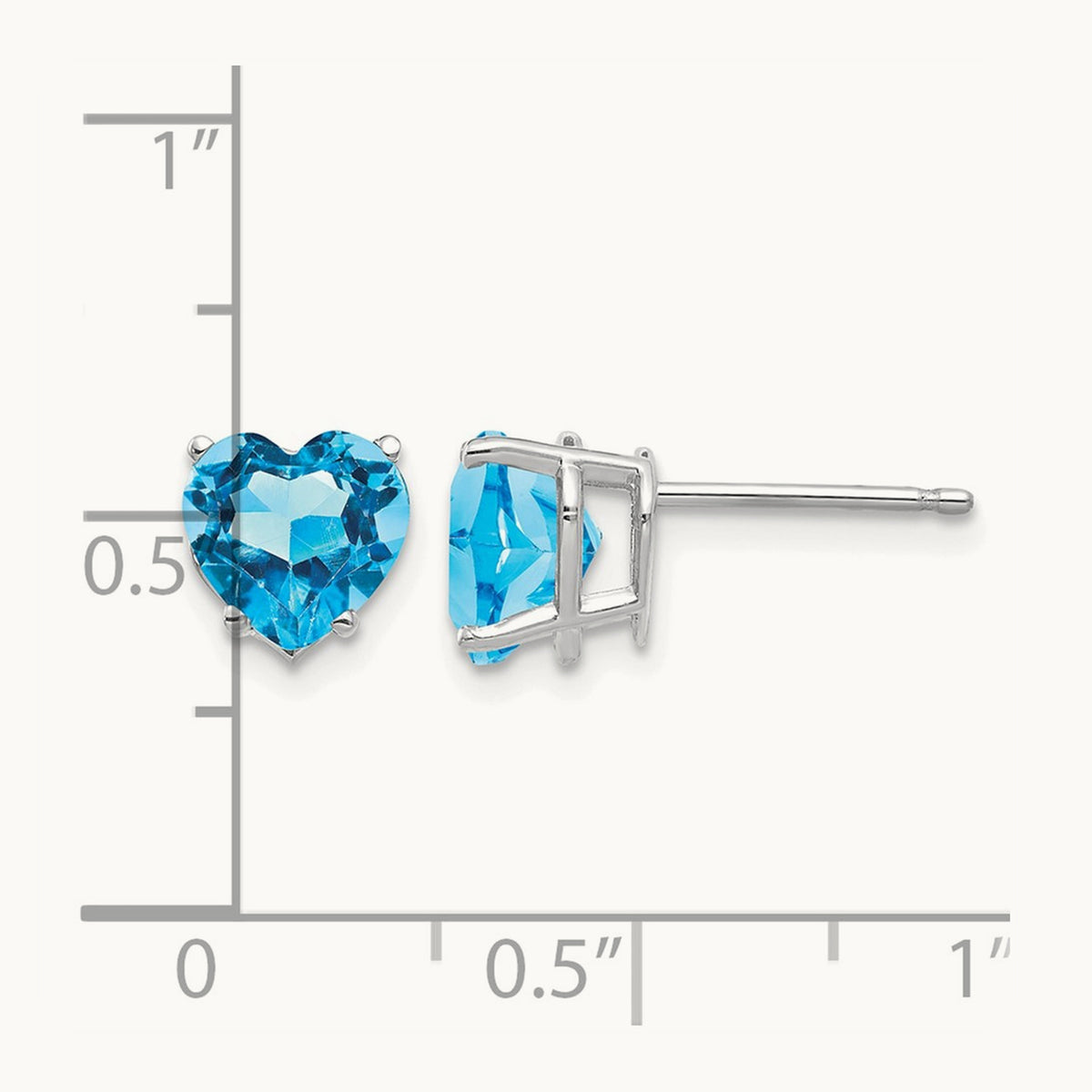 Heart Blue Topaz Earrings, 7mm, 14K White Gold