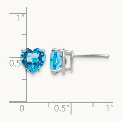 Heart Blue Topaz Earrings, 7mm, 14K White Gold