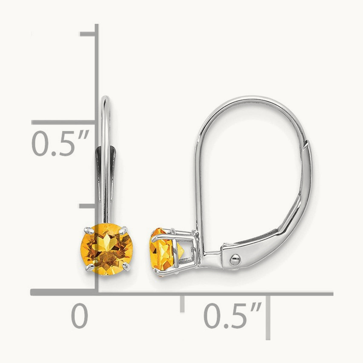 Round November/Citrine Leverback Earrings — 14K White Gold