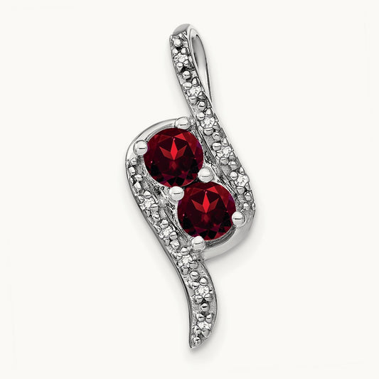 Garnet and Diamond Chain Slide, 14K White Gold