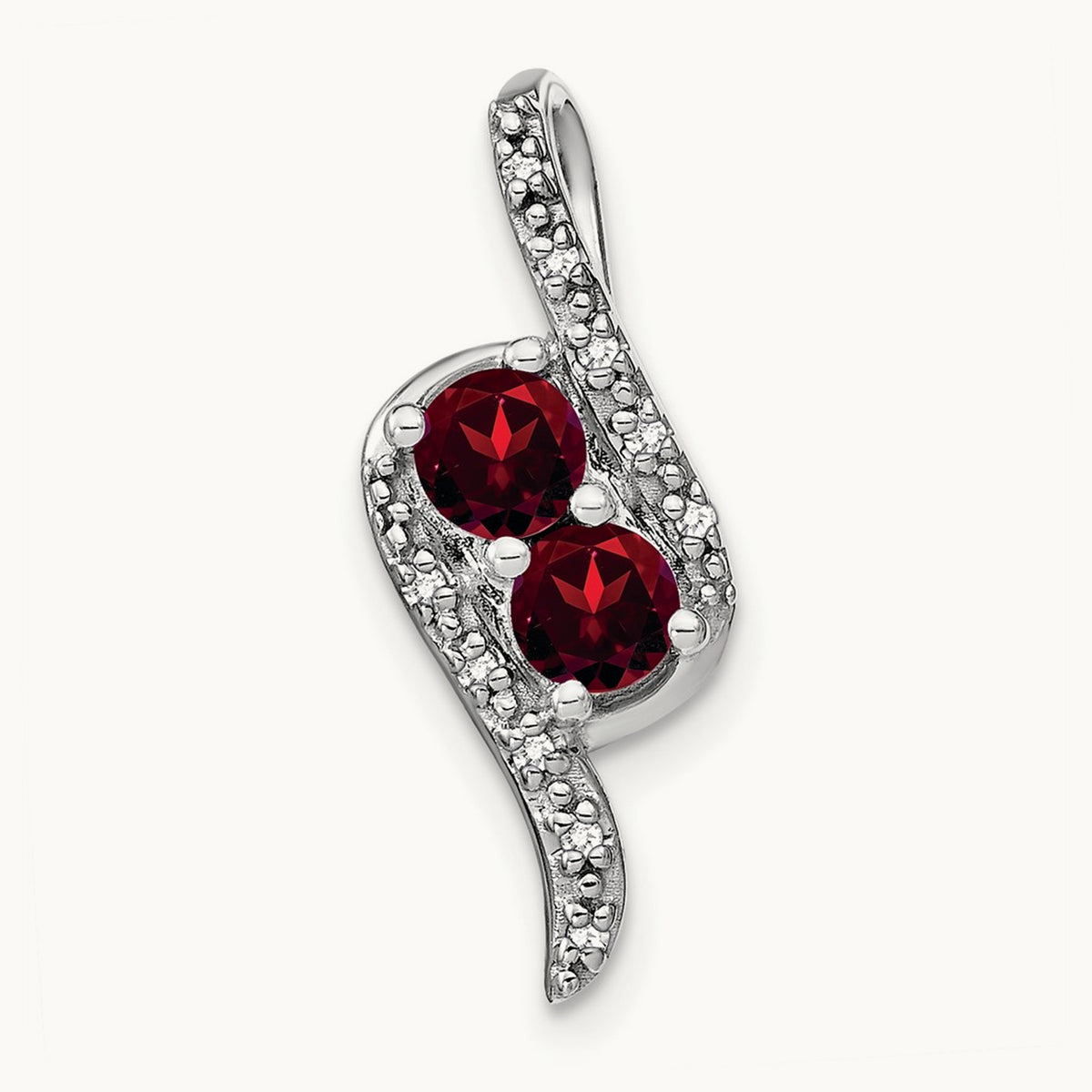 Garnet and Diamond Chain Slide, 14K White Gold