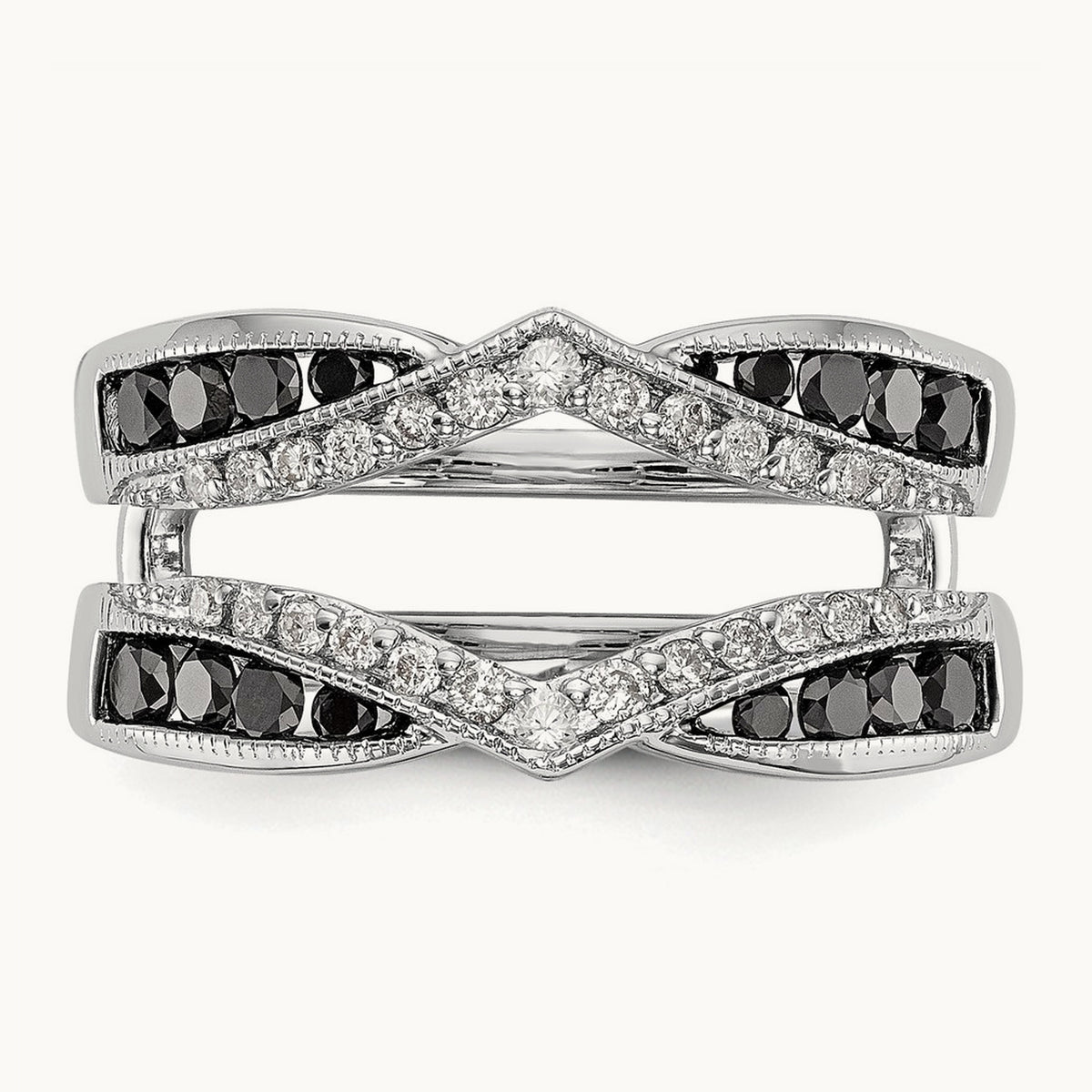 Black and White Diamond Guard, 14K White Gold