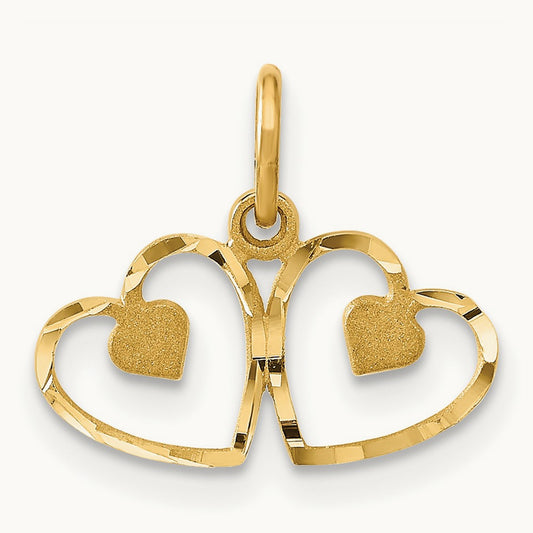 Satin And Diamond-cut Heart Charm, 14K