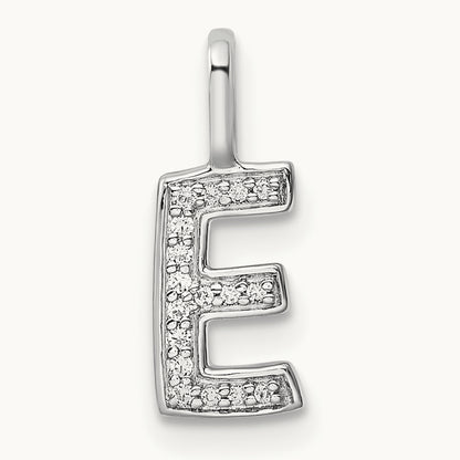 Diamond Letter E Initial Pendant, 14K White Gold