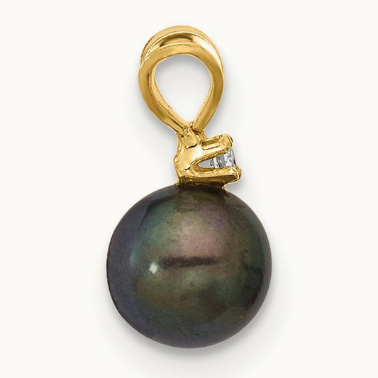5- Round Black FWC Pearl and .01ct Diamond Pendant, 6mm, 14K