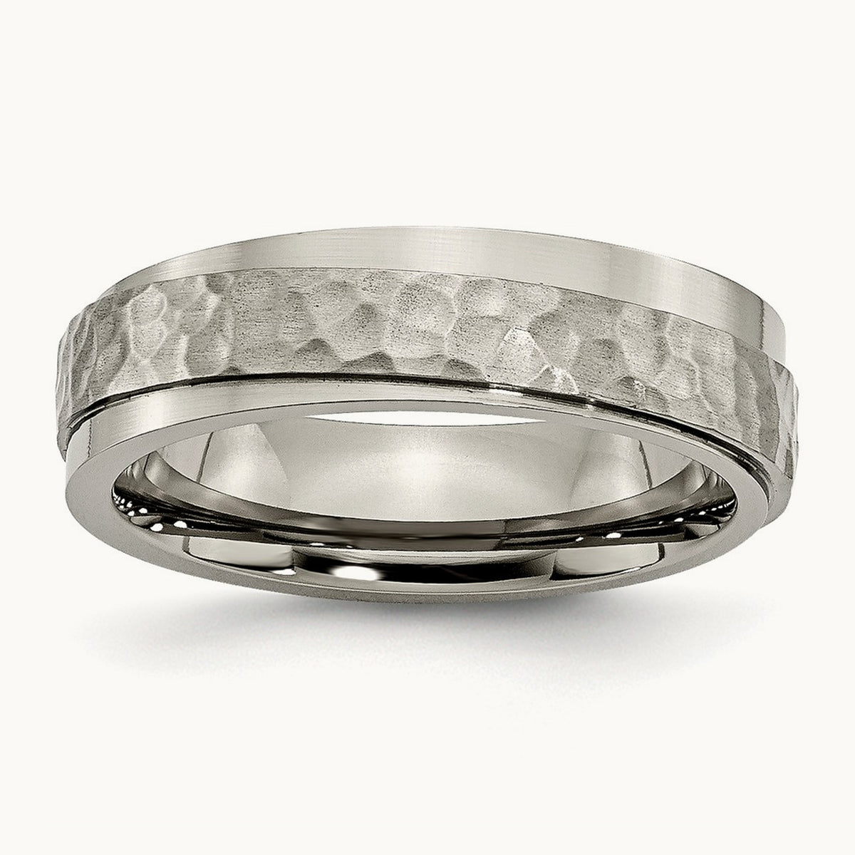 Polished and Hammered Ridged Edge Band — 11.5