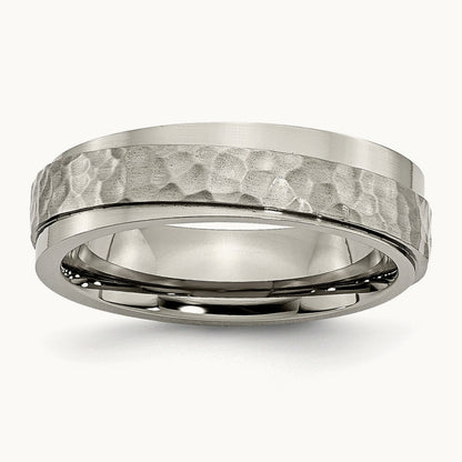 Polished and Hammered Ridged Edge Band — photo set