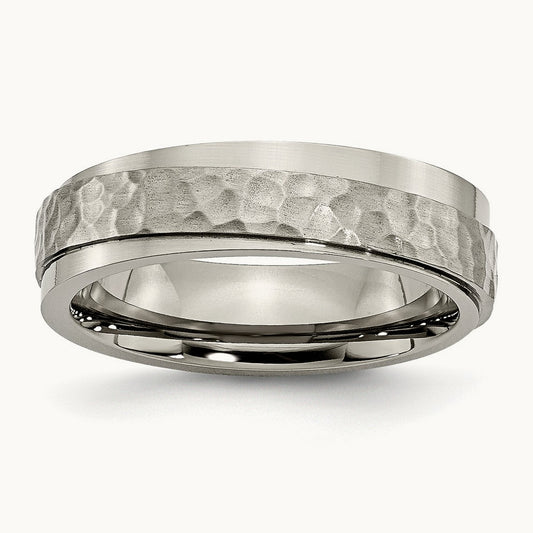 Polished and Hammered Ridged Edge Band — photo set