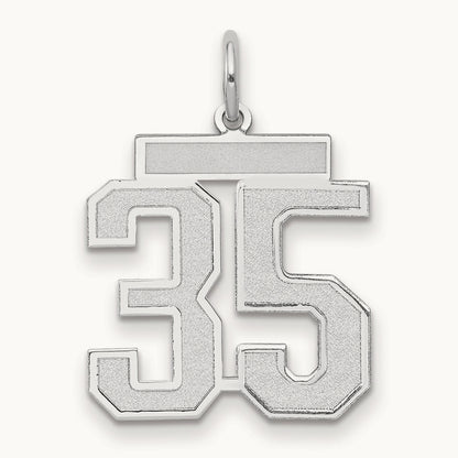 Medium Satin Number 35 Charm, 14K White Gold