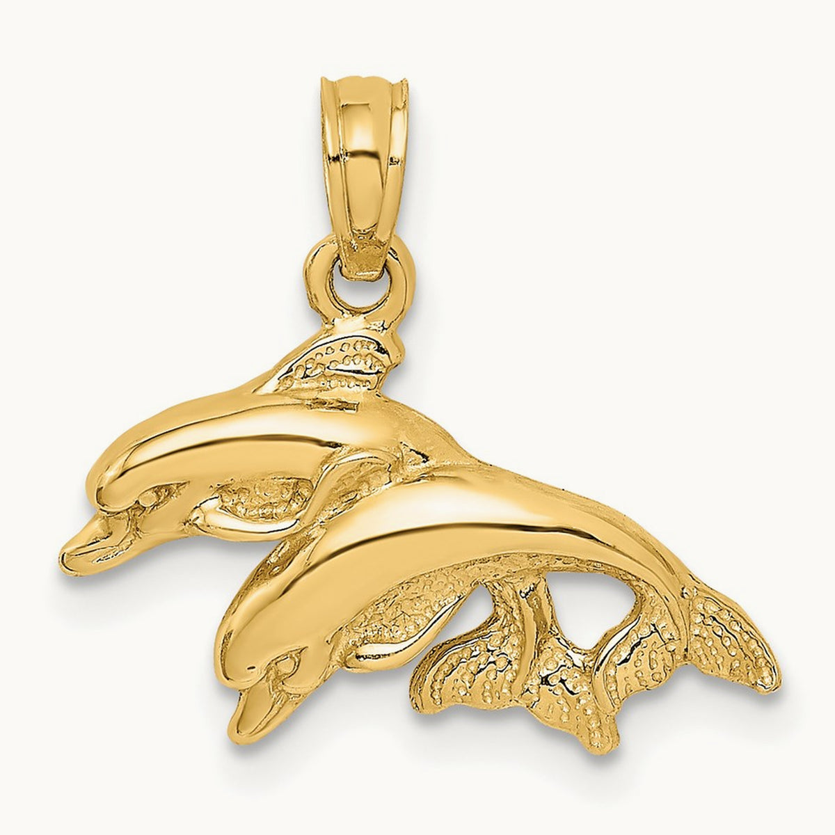 Polished Double Dolphins Jumping Left Charm — 14K Yellow Gold