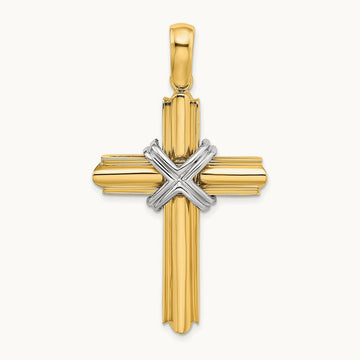 X Center Polished Cross, 14K Two-tone