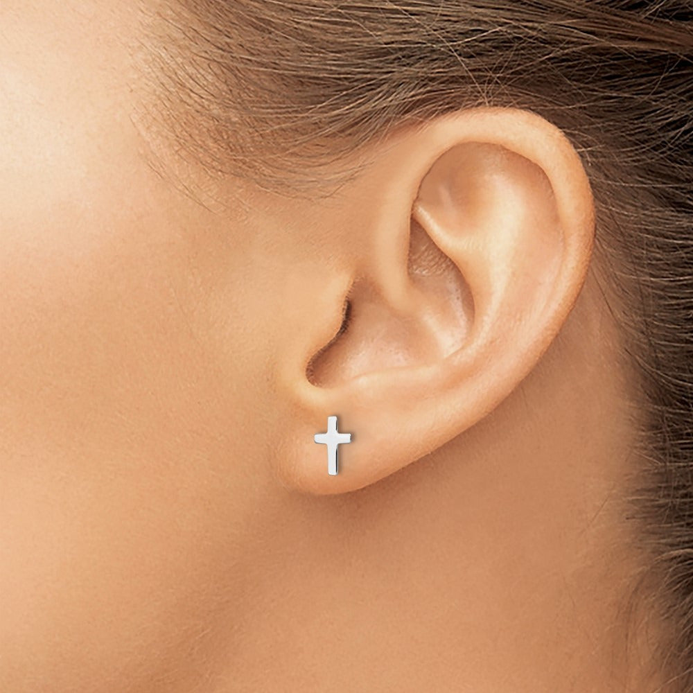 Polished Cross Post Earrings — 14K White Gold
