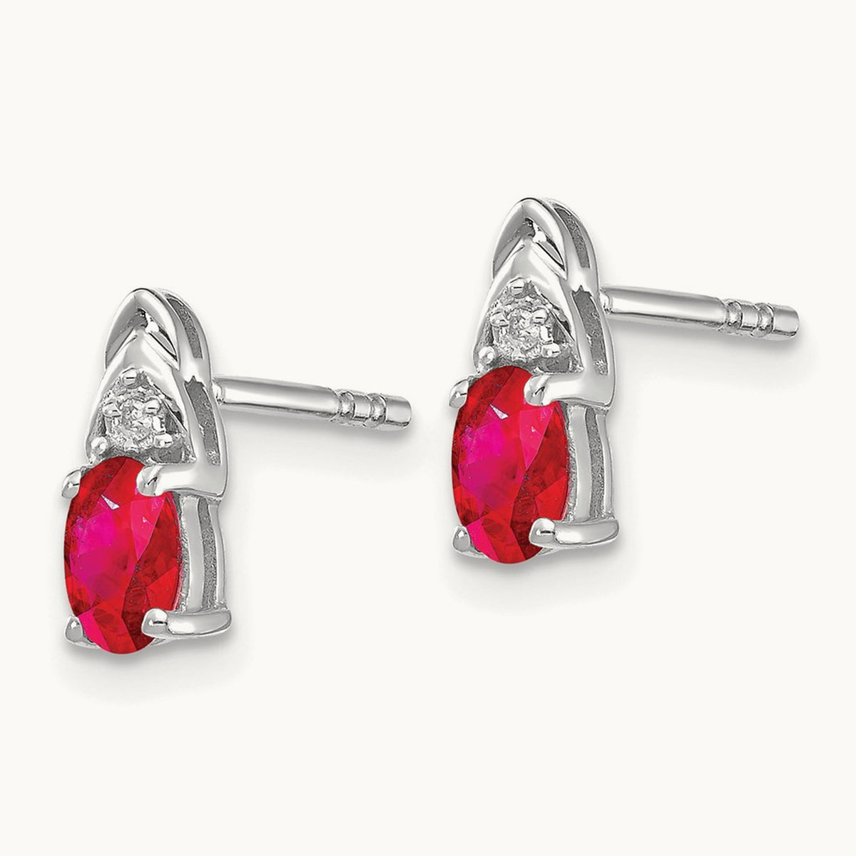 Ruby and Diamond Post Earrings, 14K White Gold