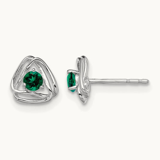 Created Emerald Post Earrings — 14K White Gold