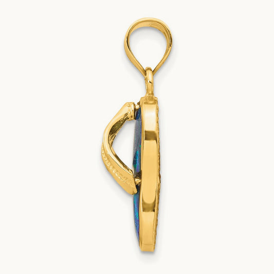 Polished 3D w/Created Blue Opal Flip Flop Pendant, 14K