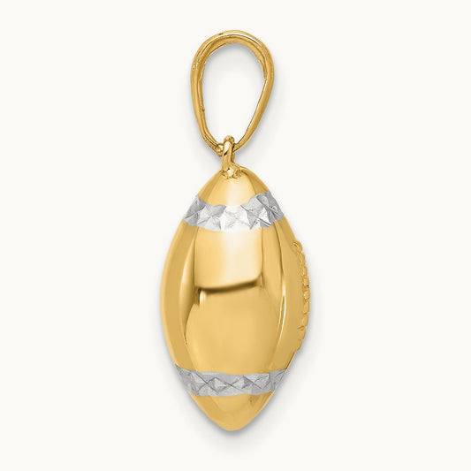 D/C 3D Football Pendant, 14K with White Rhodium