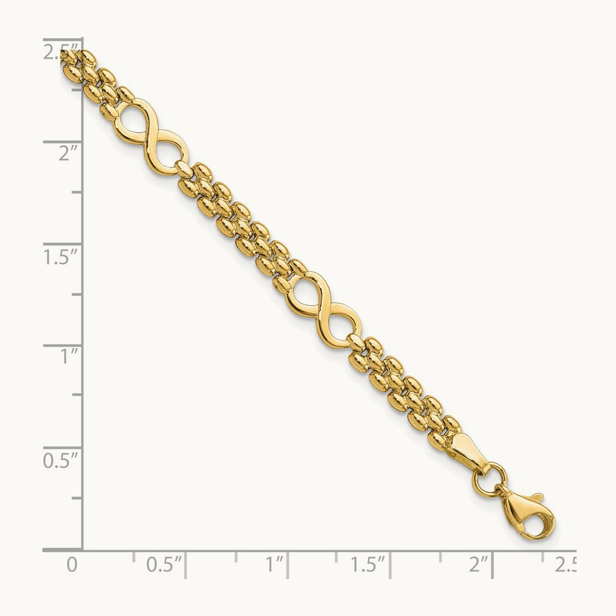 Polished Infinity and Fancy Link 7.5in Bracelet, 14K