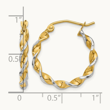 w/ White Rhodium Polished Fancy Twisted Hoop Earrings, 14K