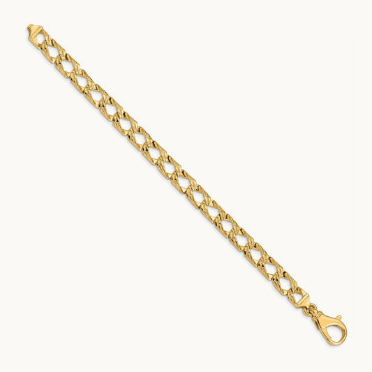 Hand Polished Fancy Link Bracelet, 8.6mm, 14K