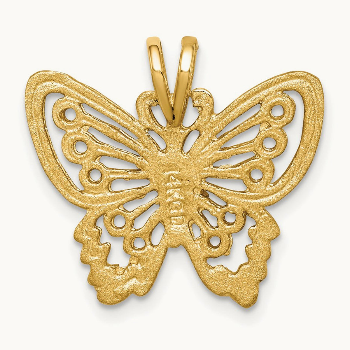 Brushed & Diamond-cut Butterfly Pendant, 14K
