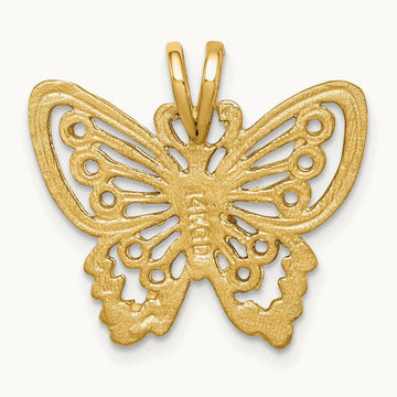 Brushed & Diamond-cut Butterfly Pendant, 14K