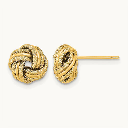 Polished Textured Triple Love Knot Earrings, 14K